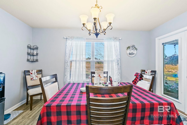 dining room with a chandelier and wood-type flooring