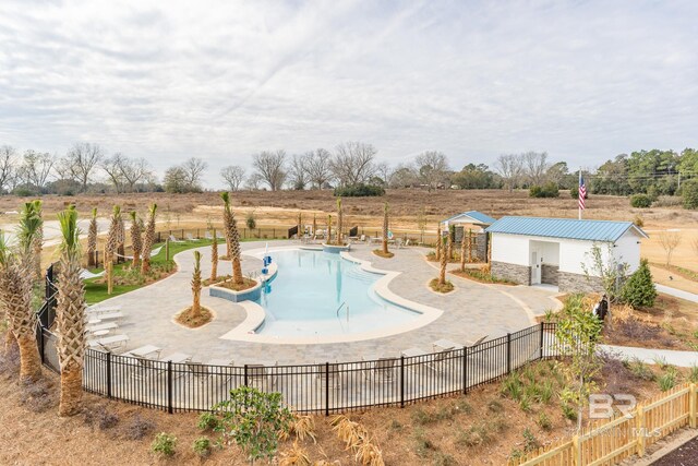 12753 Shoshoney Cir, Fairhope, AL 36532 - pool with a rural view, a patio, and fence
