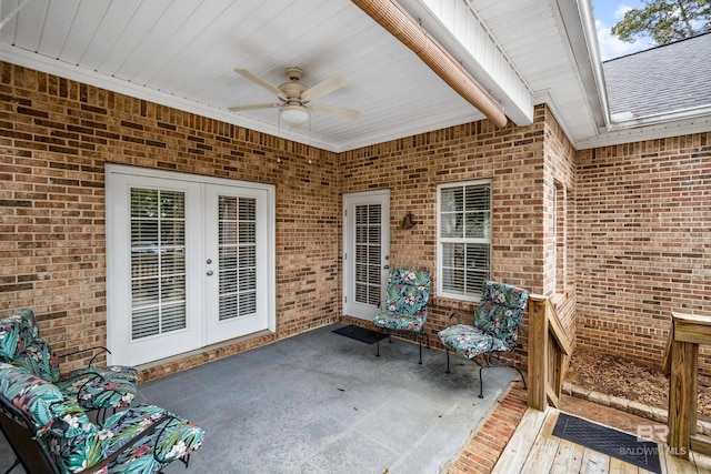 view of patio / terrace featuring french doors and ceiling fan