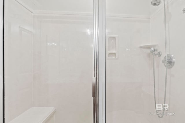 bathroom featuring a shower with door