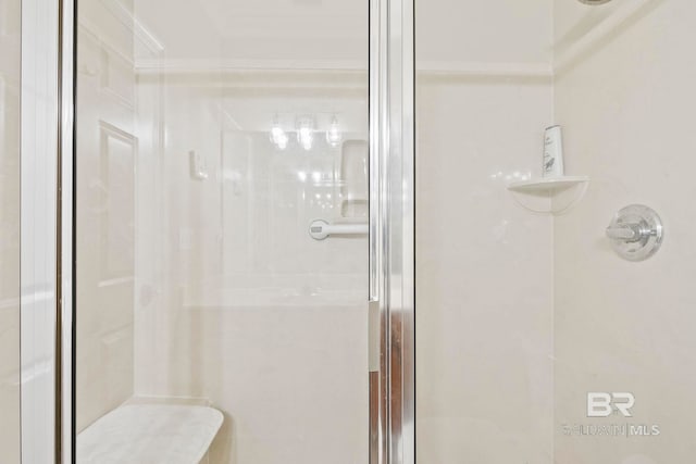 bathroom featuring a shower with door