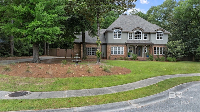 7371 Maureen Cir, Spanish Fort, AL 36527 - french provincial home with a front yard, brick siding, and a shingled roof