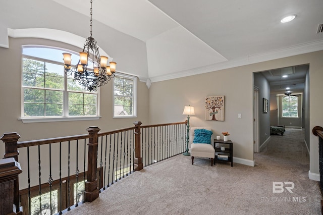 7371 Maureen Cir, Spanish Fort, AL 36527 - sitting room featuring healthy amount of natural light, carpet floors, ornamental molding, a chandelier, and recessed lighting
