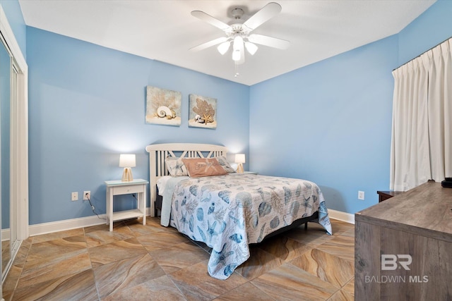 bedroom featuring a closet and ceiling fan