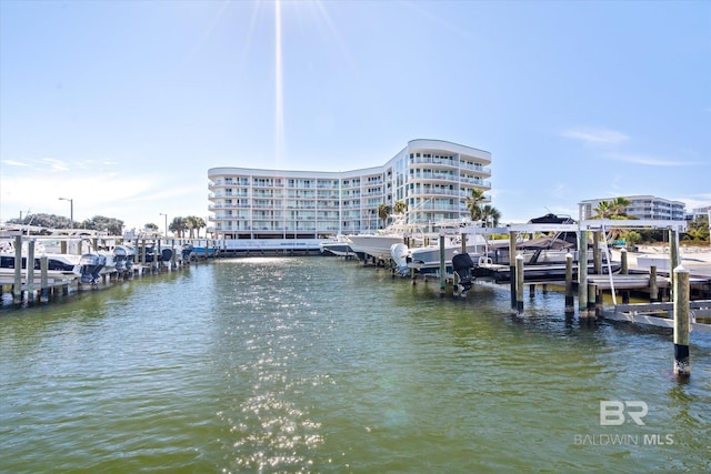 view of dock with a water view