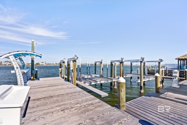 dock area with a water view