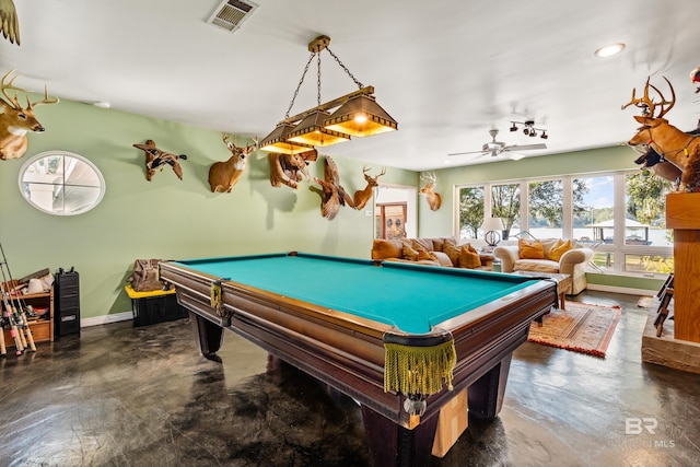 playroom featuring recessed lighting, visible vents, baseboards, and pool table