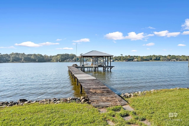 dock area with a water view