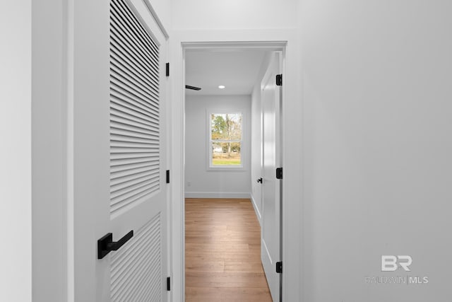 hall with light hardwood / wood-style flooring