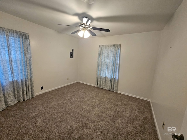 524 Linda Ln, Saraland, AL 36571 - unfurnished room featuring dark carpet, a ceiling fan, baseboards, and electric panel