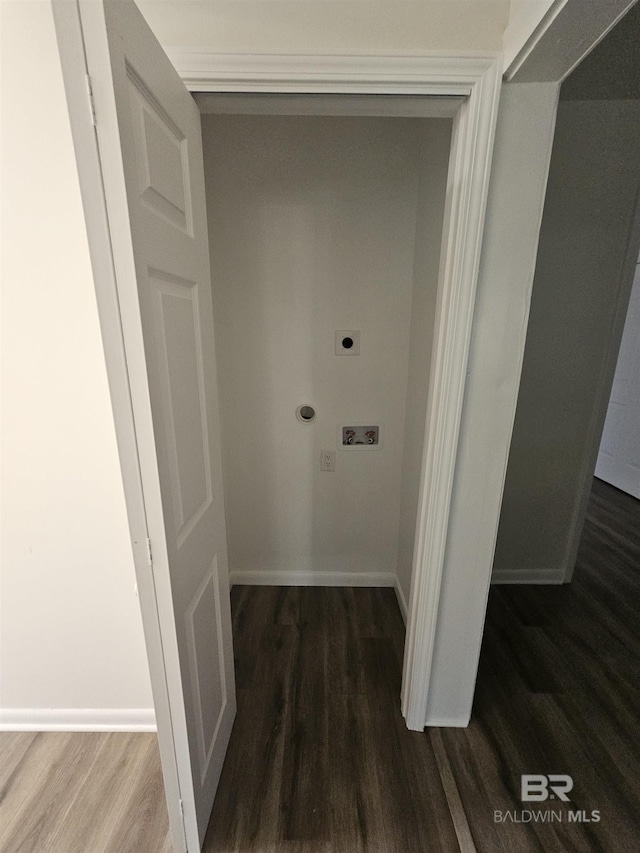 524 Linda Ln, Saraland, AL 36571 - laundry area with hookup for an electric dryer, wood finished floors, baseboards, and washer hookup