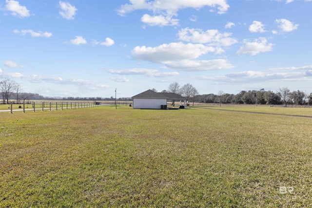 view of yard featuring a rural view and fence