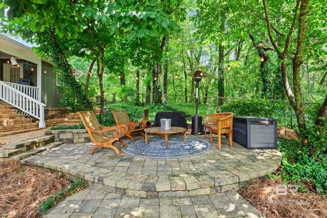 view of patio featuring stairway