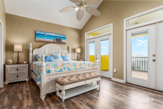 105 Strand Ct, Dauphin Island, AL 36528 - bedroom with vaulted ceiling, multiple windows, dark wood-type flooring, and access to outside