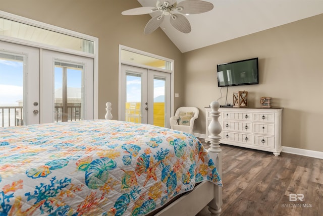 105 Strand Ct, Dauphin Island, AL 36528 - bedroom with access to exterior, multiple windows, french doors, and vaulted ceiling