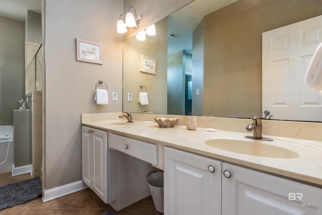 105 Strand Ct, Dauphin Island, AL 36528 - full bath with tile patterned flooring, double vanity, visible vents, and a sink