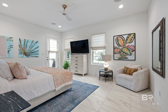 bedroom featuring ceiling fan