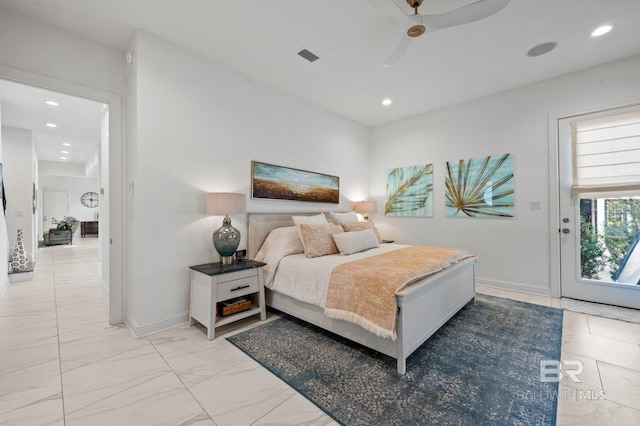 bedroom featuring ceiling fan