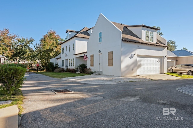 exterior space with a garage