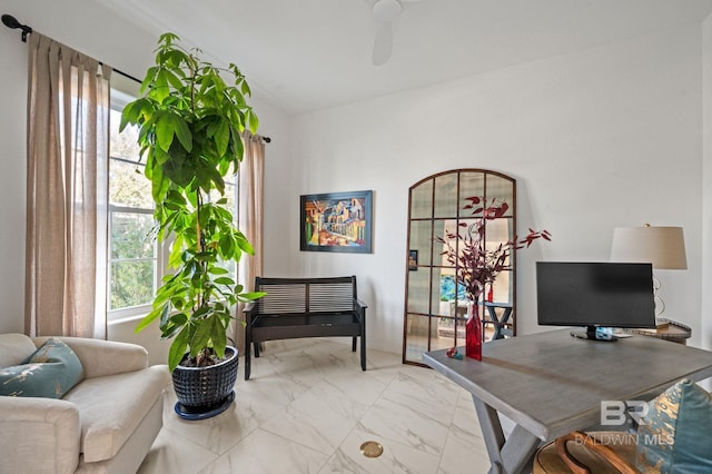 home office featuring lofted ceiling