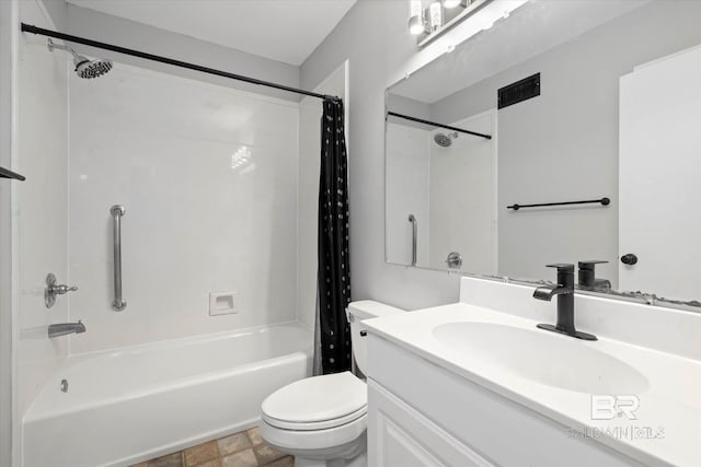 409 E Byron Ave, Mobile, AL 36609 - full bath featuring shower / bathtub combination with curtain, vanity, and stone finish flooring