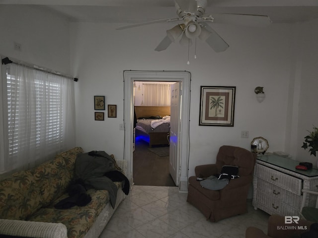 interior space with a ceiling fan