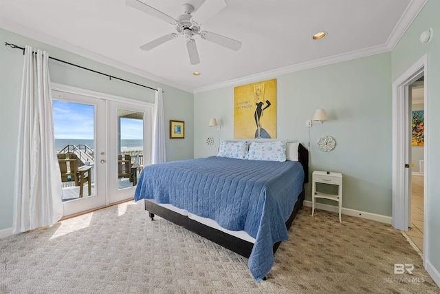 307 Audubon Pl, Dauphin Island, AL 36528 - bedroom with baseboards, ornamental molding, french doors, and access to exterior