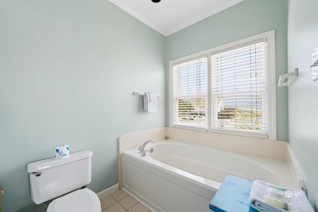 307 Audubon Pl, Dauphin Island, AL 36528 - bathroom with tile patterned flooring, crown molding, toilet, baseboards, and a bath