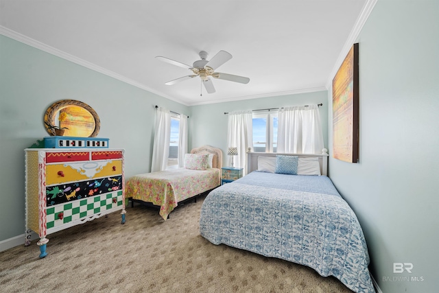 307 Audubon Pl, Dauphin Island, AL 36528 - carpeted bedroom featuring crown molding, baseboards, and ceiling fan