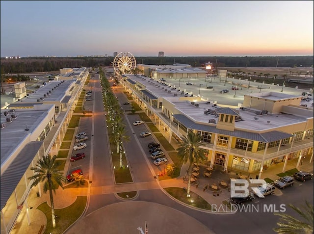view of aerial view at dusk