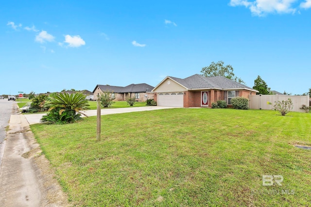 ranch-style house featuring a garage and a front yard