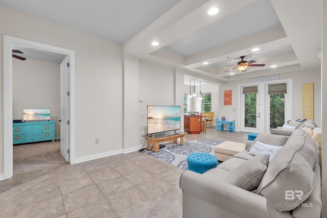 1430 Regency Rd Unit G101, Gulf Shores, AL 36542 - living area featuring ceiling fan, a raised ceiling, and recessed lighting