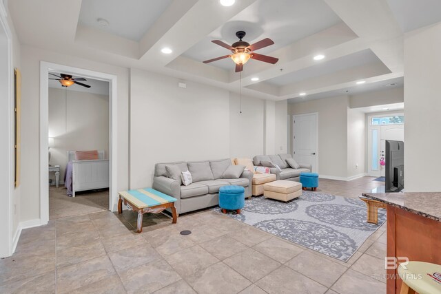 1430 Regency Rd Unit G101, Gulf Shores, AL 36542 - living room featuring a ceiling fan, recessed lighting, and a tray ceiling