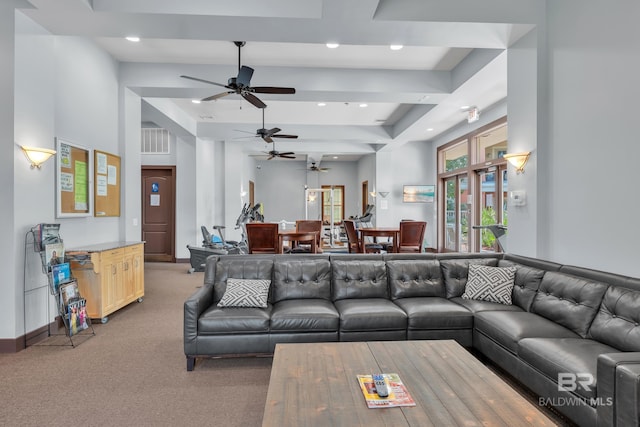 1430 Regency Rd Unit G101, Gulf Shores, AL 36542 - living area featuring light carpet, ceiling fan, recessed lighting, and a raised ceiling