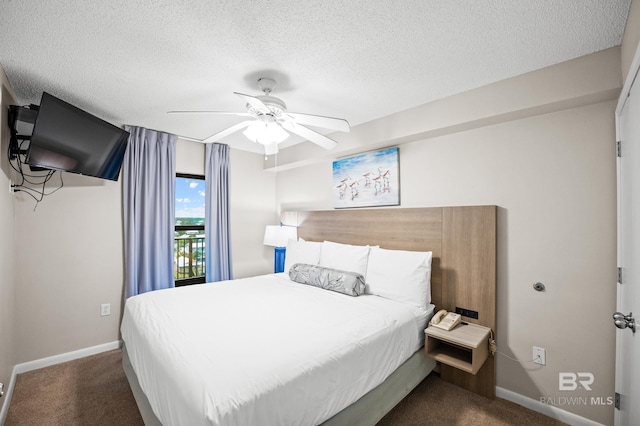 533 W Beach Blvd Unit 602, Gulf Shores, AL 36542 - carpeted bedroom with a textured ceiling, access to outside, baseboards, and ceiling fan