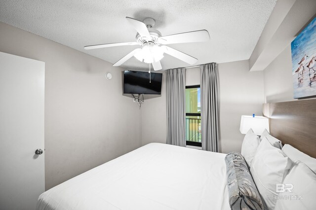 533 W Beach Blvd Unit 602, Gulf Shores, AL 36542 - bedroom with a ceiling fan, a textured ceiling, and access to exterior