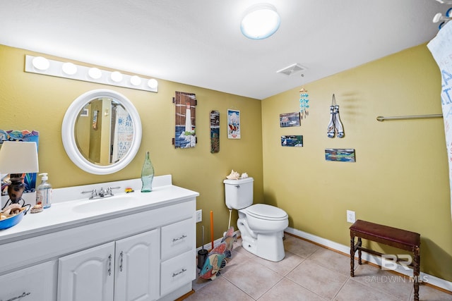 bathroom featuring vanity, toilet, and tile patterned floors