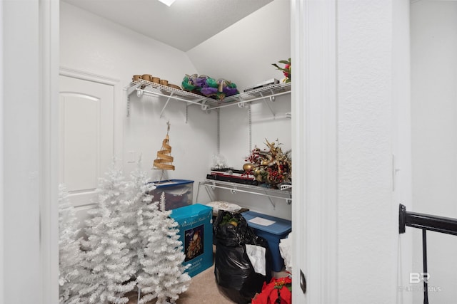 walk in closet with lofted ceiling