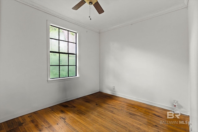 162 Westwood St, Mobile, AL 36606 - empty room featuring ornamental molding, baseboards, a ceiling fan, and hardwood / wood-style floors