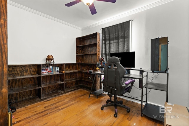 162 Westwood St, Mobile, AL 36606 - office with crown molding, ceiling fan, and wood finished floors