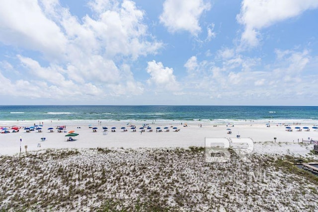 property view of water featuring a beach view