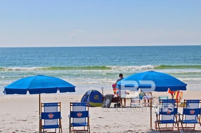 view of water feature featuring a view of the beach