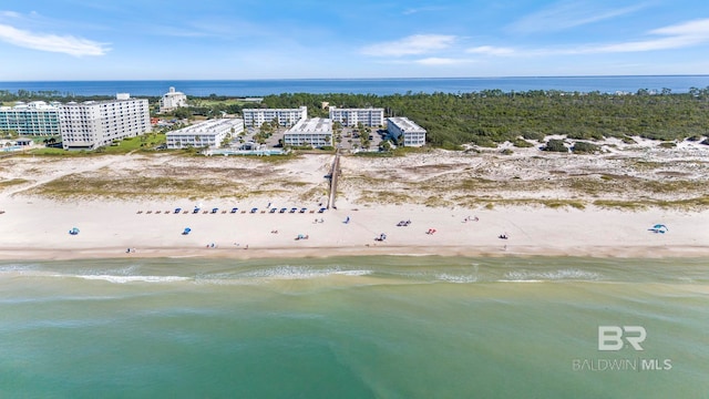 birds eye view of property with a view of the beach and a water view