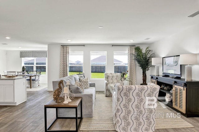 living room with light wood-type flooring