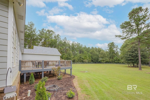 view of yard with a wooden deck