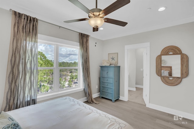 2831 Salt Dr, Orange Beach, AL 36561 - bedroom featuring recessed lighting, light wood finished floors, baseboards, and ceiling fan