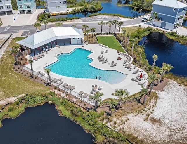 2831 Salt Dr, Orange Beach, AL 36561 - community pool with a patio area, cooling unit, and a water view