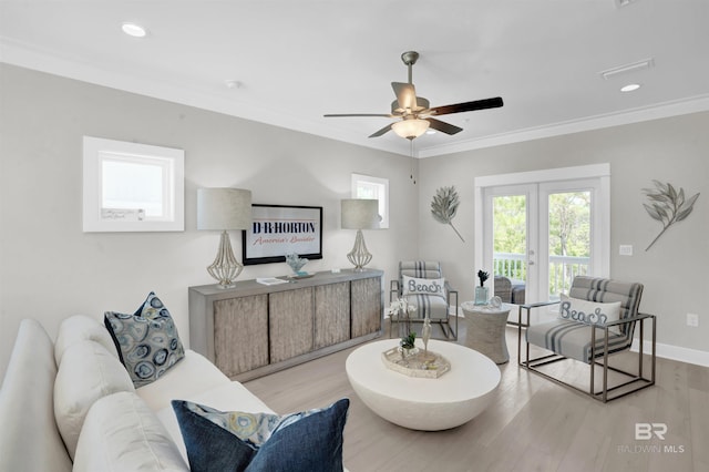 2831 Salt Dr, Orange Beach, AL 36561 - living room featuring wood finished floors, a ceiling fan, ornamental molding, baseboards, and recessed lighting