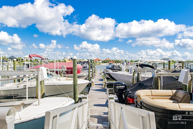 view of dock with a water view