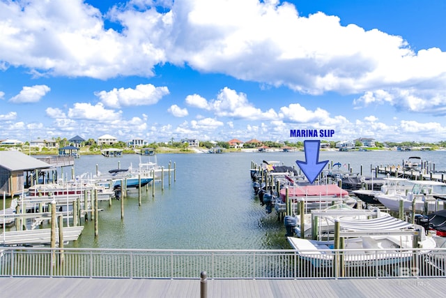 dock area featuring a water view